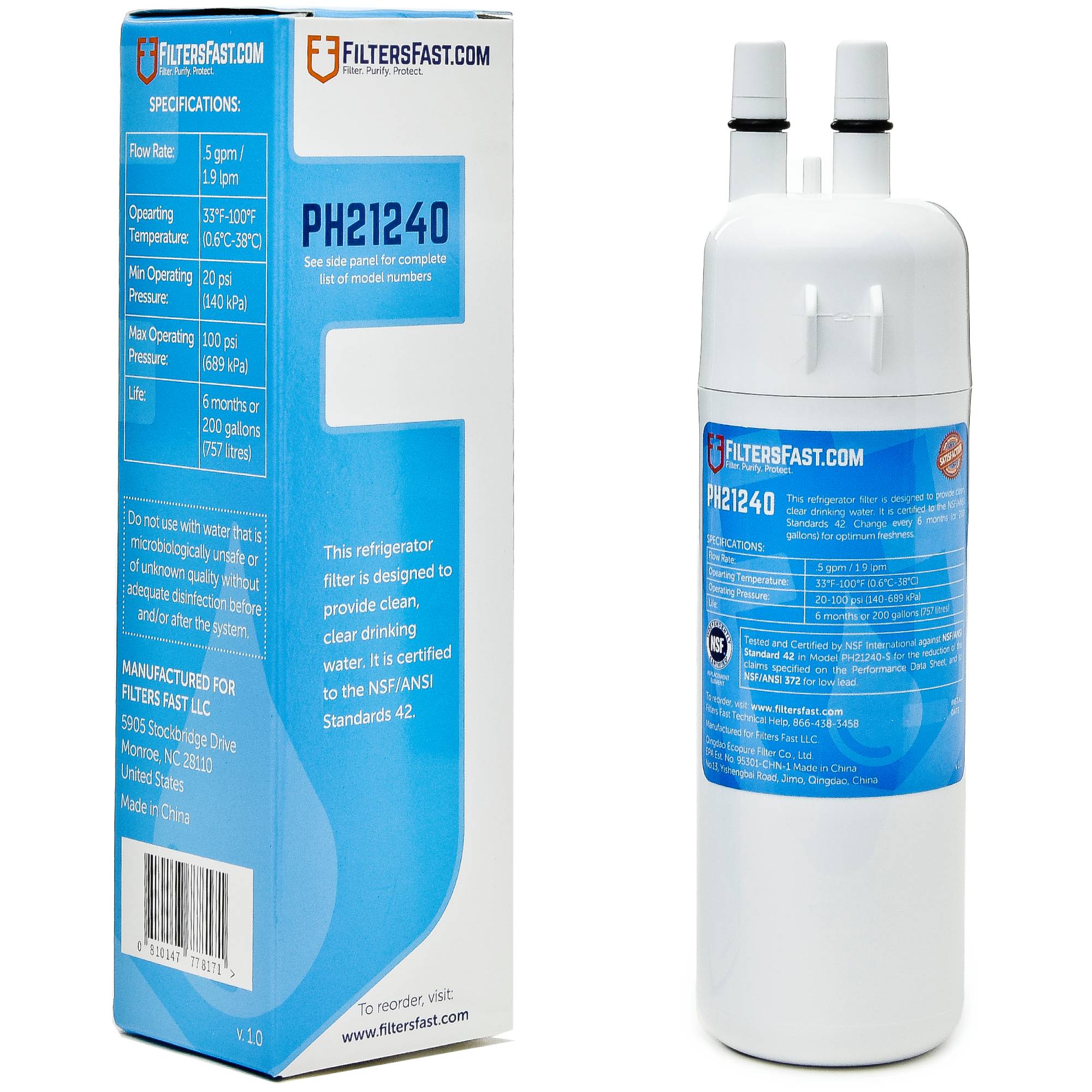 EDR1RXD1, FILTER 1 Filters Fast® PH21240 Replacement for everydrop® EDR1RXD1, FILTER 1