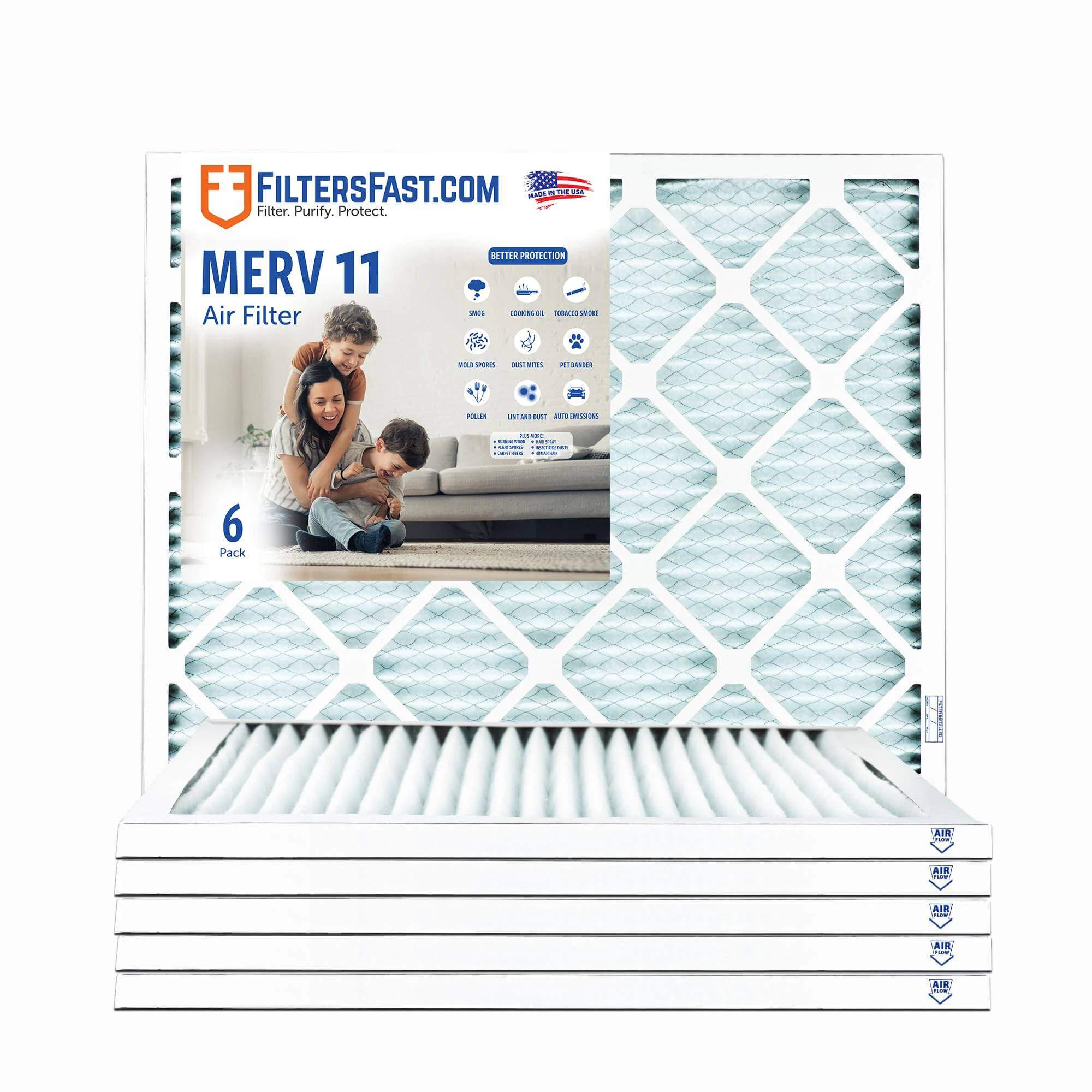 1" MERV 11 Furnace & AC Air Filter by Filters Fast® - 6-Pack